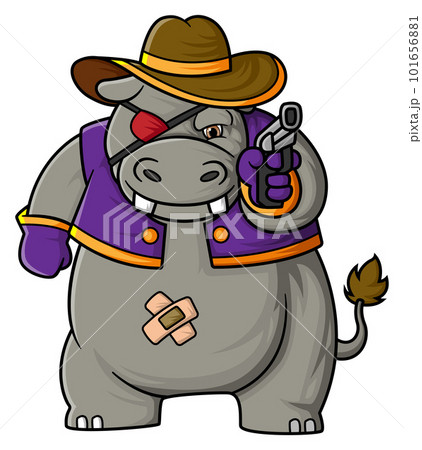 a big and strong hippopotamus wearing a cowboy hat playing the role of a villain of illustration a big and strong hippopotamus wearing a cowboy hat playing the role of a villain of illustration 101656881
