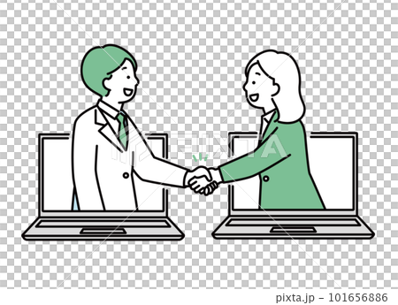 Illustration material of male and female office workers shaking hands Business PC conference online Illustration material of male and female office workers shaking hands Business PC conference online 101656886