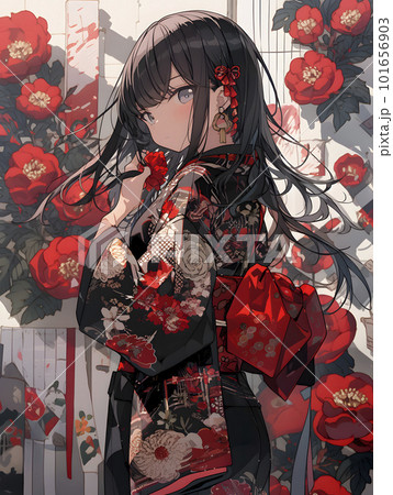 美しい牡丹の花の着物を着た女性「AI生成画像」 美しい牡丹の花の着物を着た女性「AI生成画像」 101656903