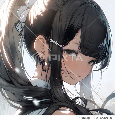 流し目でこちらを見るポニーテールが似合う美少女「AI生成画像」の