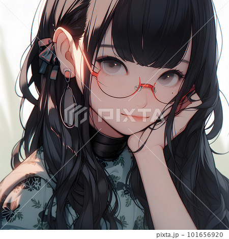 丸メガネをかけた可愛い女性「AI生成画像」 101656920
