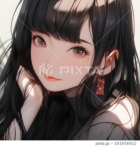 顔に手を当てているポーズの若い女性のポートレート「AI生成画像」 101656922