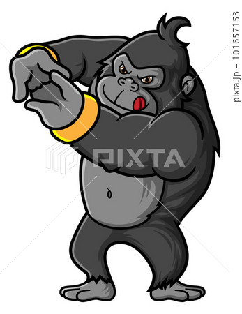 a strong gorilla standing and stretching, ready to fight of illustration 101657153
