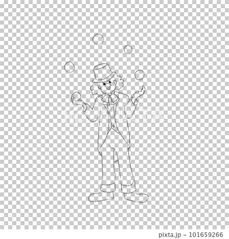 Illustration of a juggling clown line drawing Illustration of a juggling clown line drawing 101659266