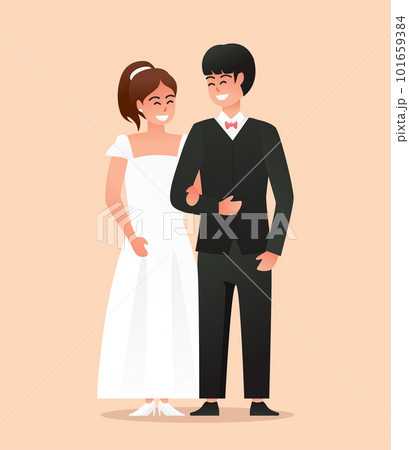 Bride in white dress and Groom in suit. Couple wedding vector illustration Bride in white dress and Groom in suit. Couple wedding vector illustration 101659384