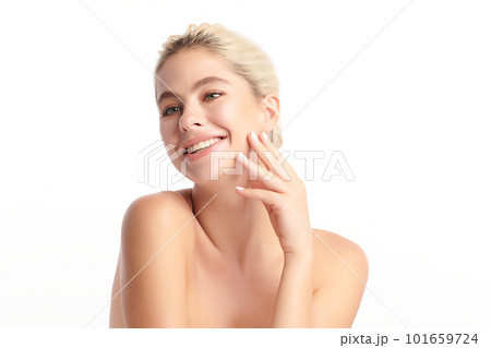 Beautiful young  woman with clean fresh skin on white background, Face care, Facial treatment, Cosmetology, beauty and spa, women portrait. 101659724