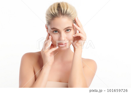 Beautiful young  woman with clean fresh skin on white background, Face care, Facial treatment, Cosmetology, beauty and spa, women portrait. 101659726