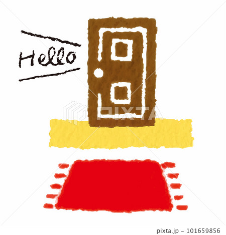 誰かが訪れた家の玄関 ドア マット 手描きイラスト 誰かが訪れた家の玄関 ドア マット 手描きイラスト 101659856