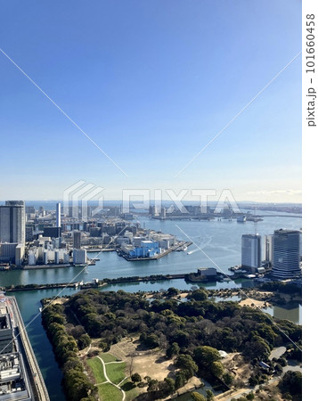 Tokyo aerial sky view from shinbashi, you can find Odaiba and Chiba area, and Tokyo tower. Business central town in Tokyo, Japan. 101660458