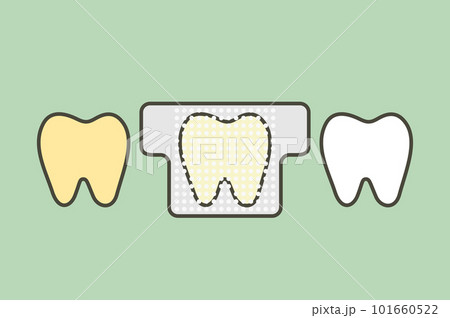 tooth whitening, yellow tooth used teeth whitening strip to whiten - dental cartoon vector flat style 101660522