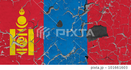 3D Flag of Mongolia on an old stone wall background. 101661603