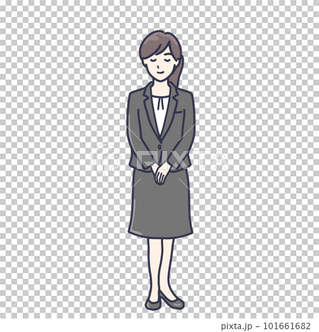一個穿著西裝的女人,表情平靜 全身插畫 一個穿著西裝的女人,表情平靜 全身插畫 101661682