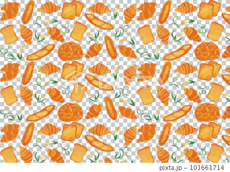 水彩タッチ　焼きたてパンと麦パターン 101661714