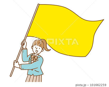 大きな旗を振る女子高校生 101662259