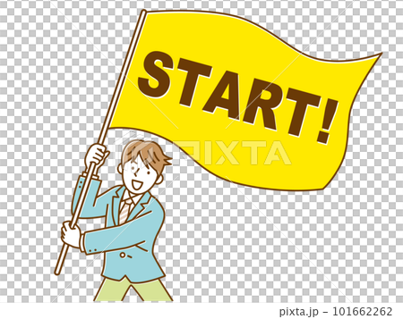 Male high school student waving a big start flag Male high school student waving a big start flag 101662262