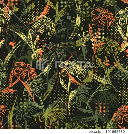 Green camouflage pattern with chamomile flower Green camouflage pattern with chamomile flower 101662280
