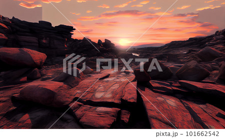 Generative AI, Layers of Light: A Vibrant Mountain Range at Sunset Generative AI, Layers of Light: A Vibrant Mountain Range at Sunset 101662542