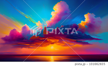 Generative AI, Dawn's Embrace: An Abstract Sunrise of Vibrant Cloud Shapes Generative AI, Dawn's Embrace: An Abstract Sunrise of Vibrant Cloud Shapes 101662835