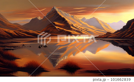 Generative AI, Sunset Spectrum: A Mountain Range Transitioning into Night Generative AI, Sunset Spectrum: A Mountain Range Transitioning into Night 101662839