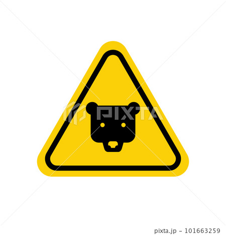 Bear warning sign. Yellow triangle with black bear head in line frame. Vector isolated on white. Bear warning sign. Yellow triangle with black bear head in line frame. Vector isolated on white. 101663259