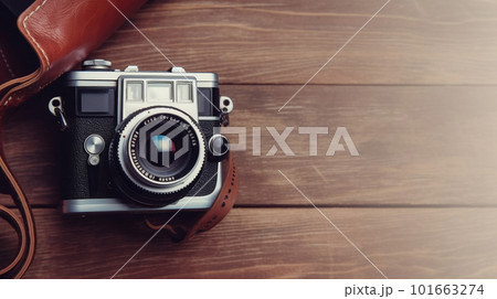 Vintage Film Camera with Case. created with Generative AI 101663274