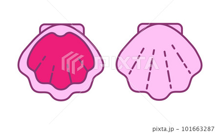 Two halves of a seashell separate. Logo, design element, patch. Vector isolated on white. 101663287