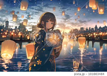 天燈上げのお祭りを楽しむ美少女 天燈上げのお祭りを楽しむ美少女 101663484