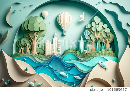 Save the Earth Concept: Paper Cut Style Illustration World Environment and Earth Day. created with Generative AI Save the Earth Concept: Paper Cut Style Illustration World Environment and Earth Day. created with Generative AI 101663657