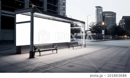 Digital Media Blank Billboard at Bus Station: Signboard for Product Advertisement and Design. created with Generative AI 101663686