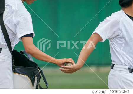 野球の試合前のシートノック中に選手からボールを渡されるノックを打つ前の監督コーチの手元 101664861