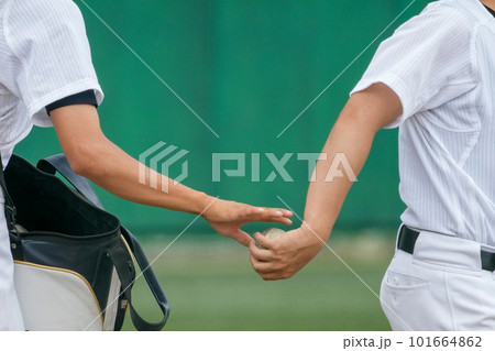 野球の試合前のシートノック中に選手からボールを渡されるノックを打つ前の監督コーチの手元 野球の試合前のシートノック中に選手からボールを渡されるノックを打つ前の監督コーチの手元 101664862