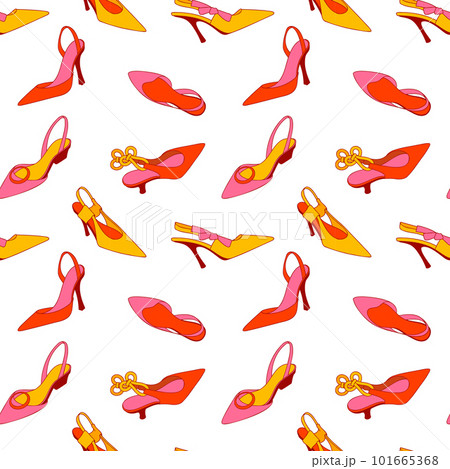 Vector monochrome pattern. Hand drawn sketch seamless pattern. Fashionable women's shoes. 101665368