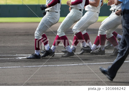野球の試合で両チームが整列して挨拶する選手たち 101666242