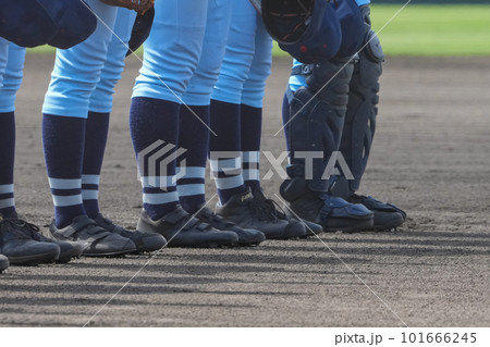 野球の試合で両チームが整列して挨拶する選手たち 101666245