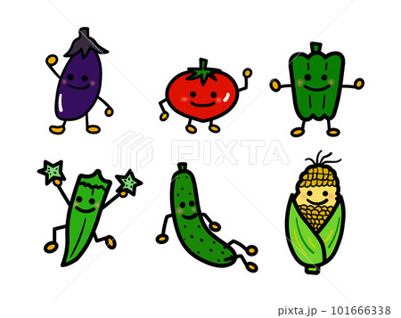 かわいい夏野菜たちのキャラクターポーズ集（主線あり） 101666338