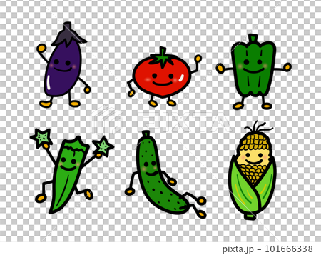 かわいい夏野菜たちのキャラクターポーズ集（主線あり） 101666338