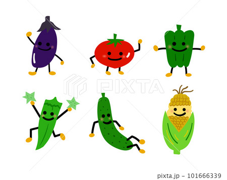 かわいい夏野菜たちのキャラクターポーズ集(主線なし) かわいい夏野菜たちのキャラクターポーズ集(主線なし) 101666339
