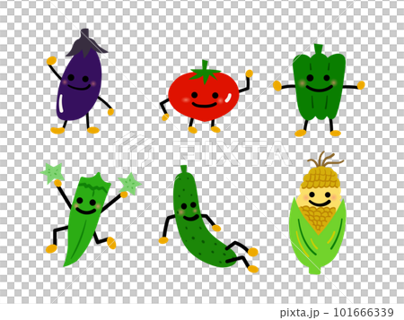 かわいい夏野菜たちのキャラクターポーズ集(主線なし) かわいい夏野菜たちのキャラクターポーズ集(主線なし) 101666339