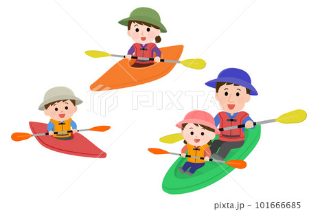Canoe family rowing kayak illustration - Stock Illustration