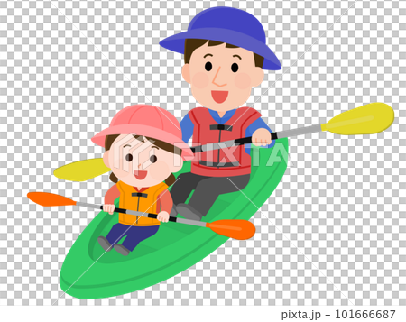 獨木舟 父母和孩子劃皮划艇 2 圖 101666687