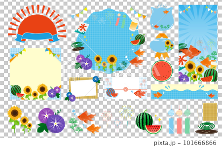 ポップで可愛い 夏イメージのイラストとサマーフレームコレクションセット_水色 ポップで可愛い 夏イメージのイラストとサマーフレームコレクションセット_水色 101666866
