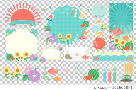 流行和可愛的夏季圖像插圖和夏季框架集合集_藍綠色_無文字 流行和可愛的夏季圖像插圖和夏季框架集合集_藍綠色_無文字 101666871