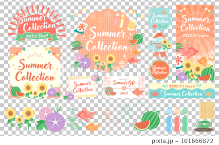 流行和可愛的夏季圖像插圖和夏季框架集合 set_orange 101666872