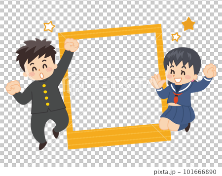 Illustration set of junior high and high school students in uniform and photo frames 101666890