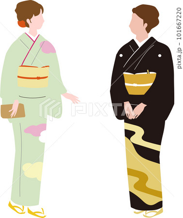 挨拶をする礼装（正装、留袖、訪問着）の着物女性のベクターイラスト 101667220