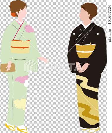 挨拶をする礼装（正装、留袖、訪問着）の着物女性のベクターイラスト 101667220