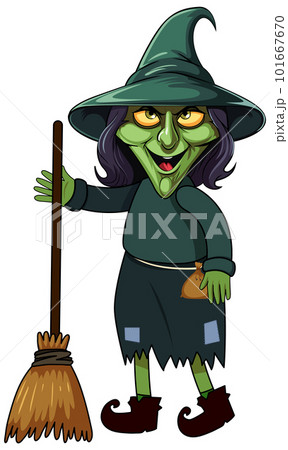 Old Witch Holding on a Broomstick Cartoon Character Old Witch Holding on a Broomstick Cartoon Character 101667670