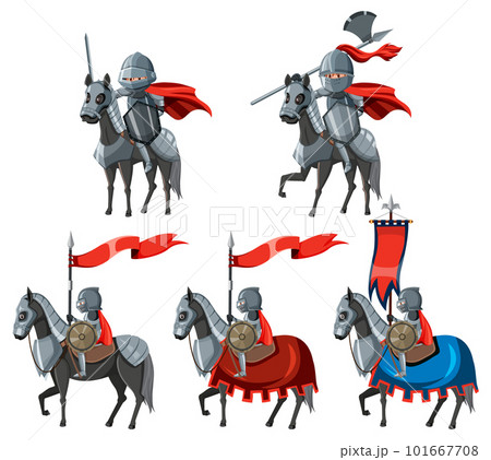 Set medieval knight cartoon character 101667708