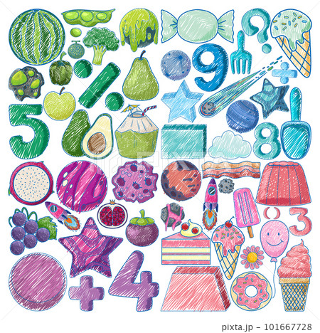 Set of Various Objects in Pencil Colour Sketch Simple Style Set of Various Objects in Pencil Colour Sketch Simple Style 101667728