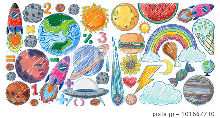 Space Objects in Pencil Colour Sketch Simple Style Space Objects in Pencil Colour Sketch Simple Style 101667730